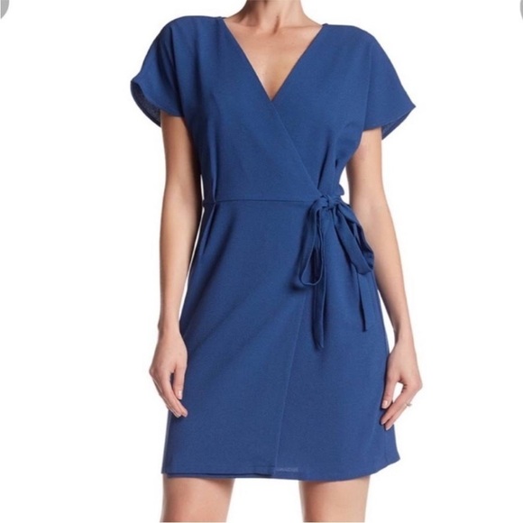 Bobeau Wrap Mini Dress | Muted Royal Blue | Small - Picture 1 of 13